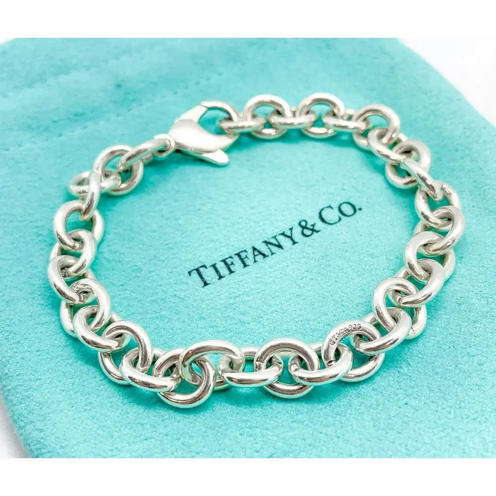Tiffany & Co. Hallmarked Sterling Silver Oval Link Bracelet 6.75" w/ Pouch - Picture 8 of 10